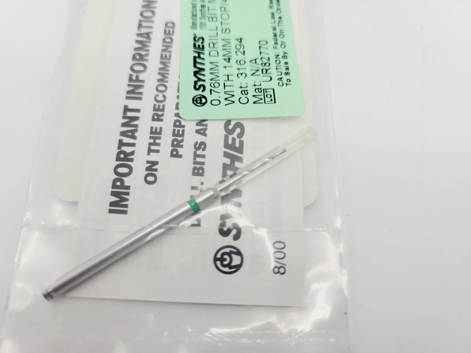Synthes 316.294 Drill Bit Mini Quick Connect w/ 14mm Stop 44.5mm New