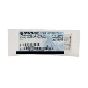 Synthes 316.294 Drill Bit Mini Quick Connect w/ 14mm Stop 44.5mm New