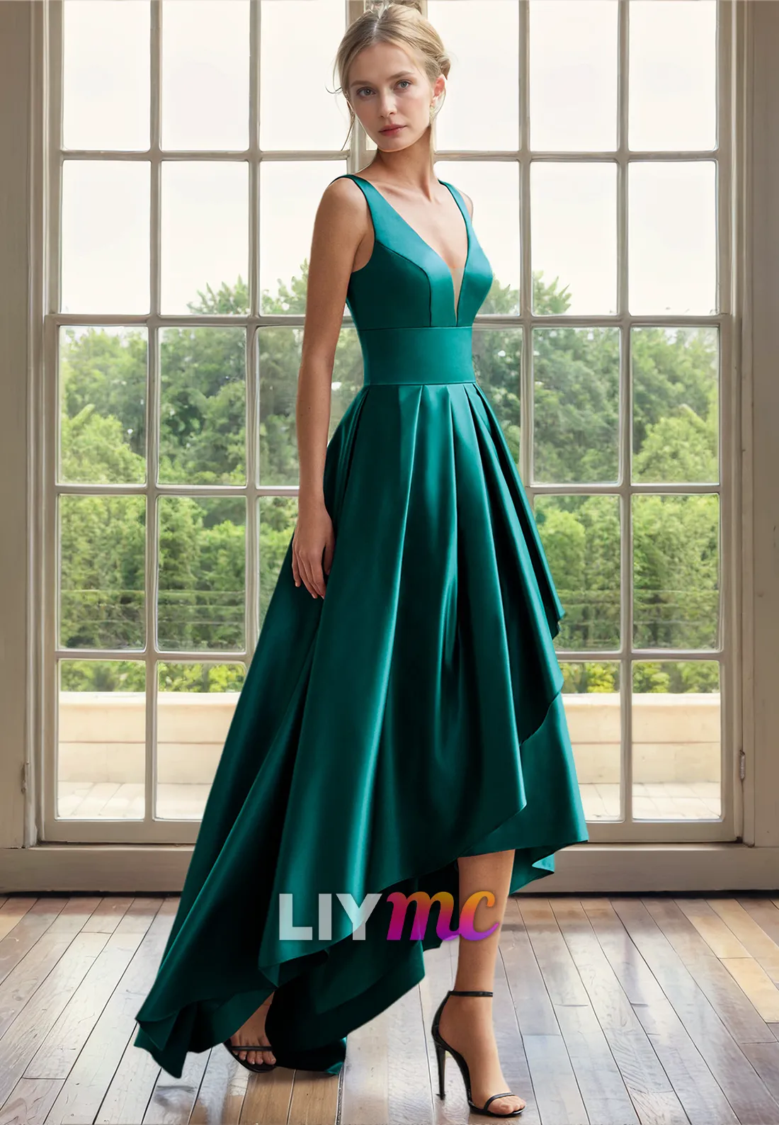 V-Neck Sleeveless Pleated A-Line Mother of Bride Dress Cocktail Dress