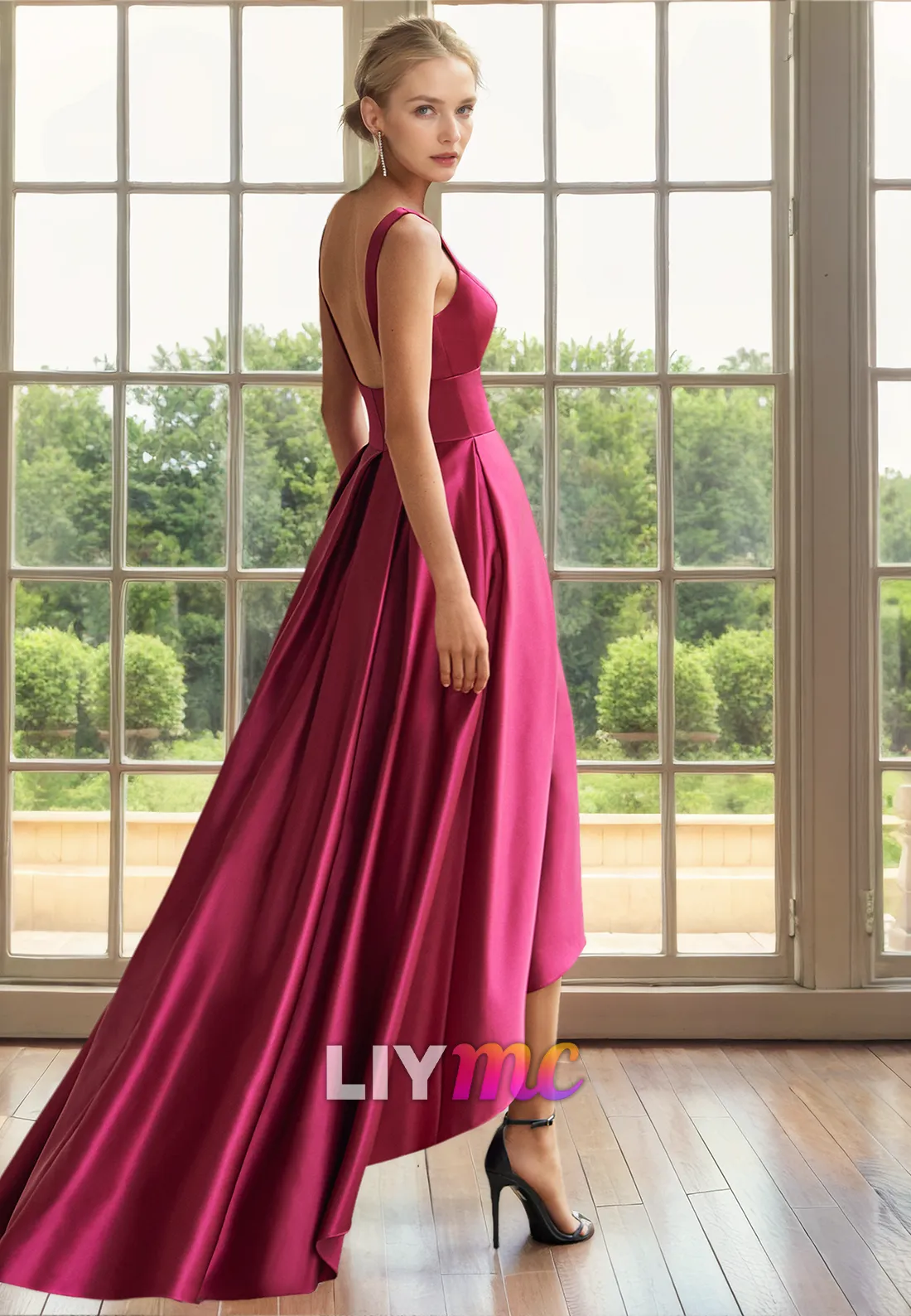 V-Neck Sleeveless Pleated A-Line Mother of Bride Dress Cocktail Dress