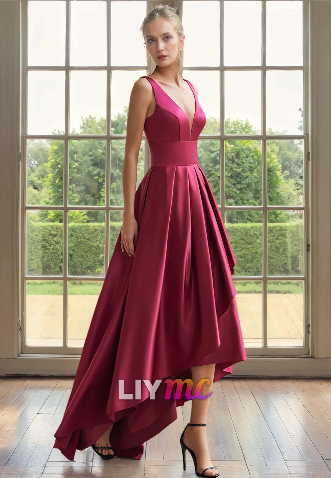 V-Neck Sleeveless Pleated A-Line Mother of Bride Dress Cocktail Dress