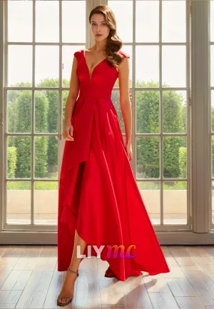 V-Neck Sleeveless Pleated A-Line Mother of Bride Dress Cocktail Dress