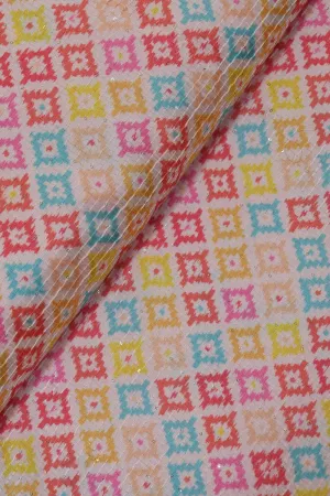 Vibrant Tussar Silk Fabric: Multicolor Digital Print - 1 Mtr