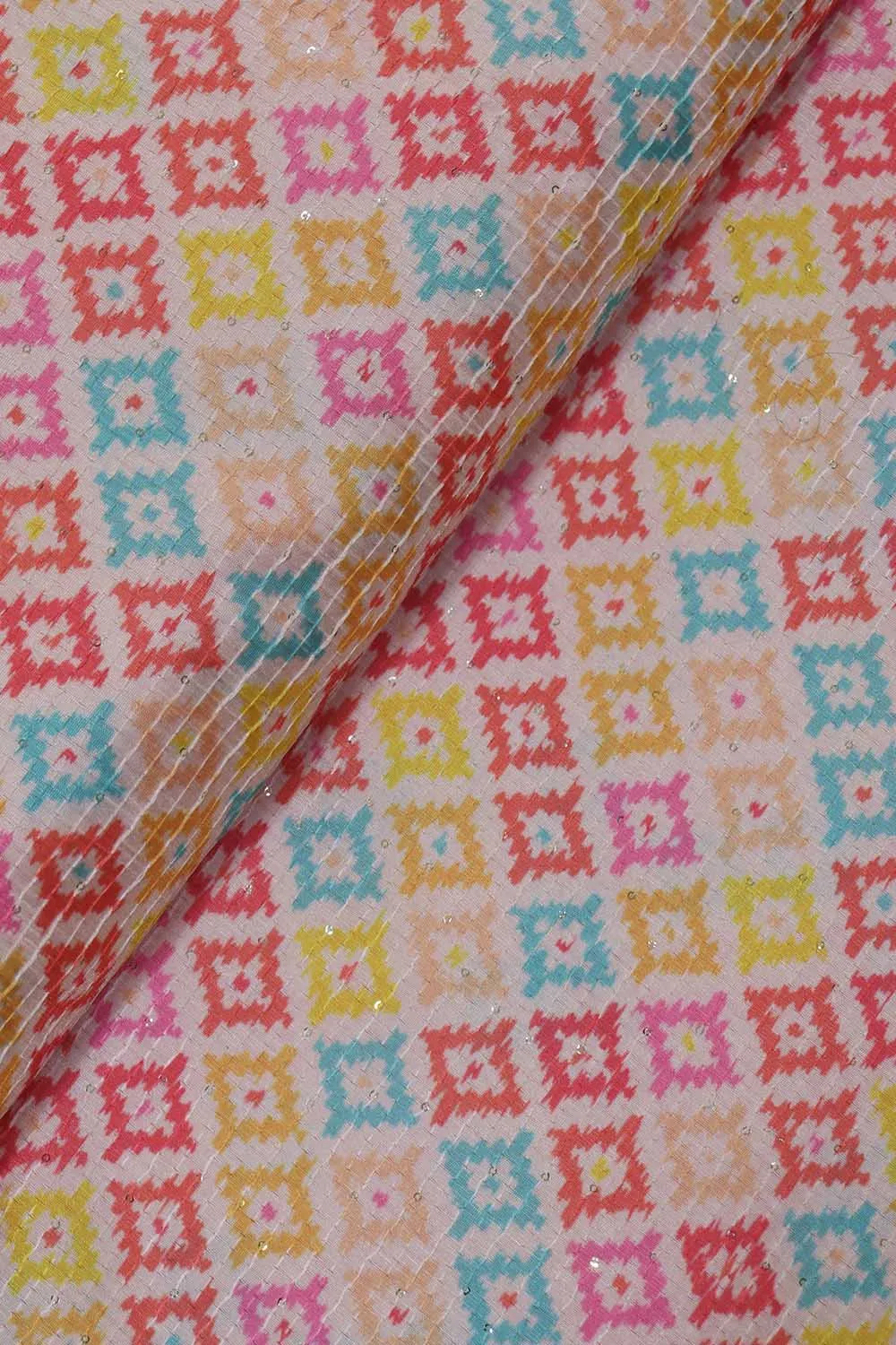 Vibrant Tussar Silk Fabric: Multicolor Digital Print - 1 Mtr