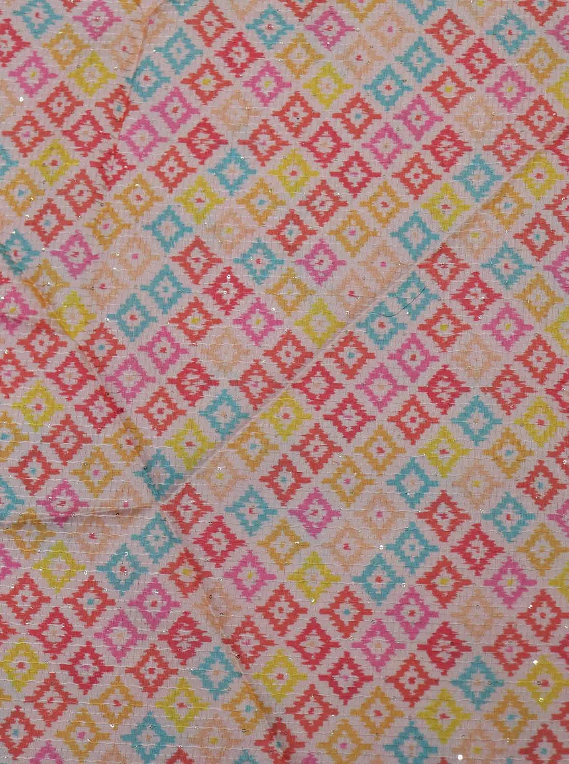 Vibrant Tussar Silk Fabric: Multicolor Digital Print - 1 Mtr