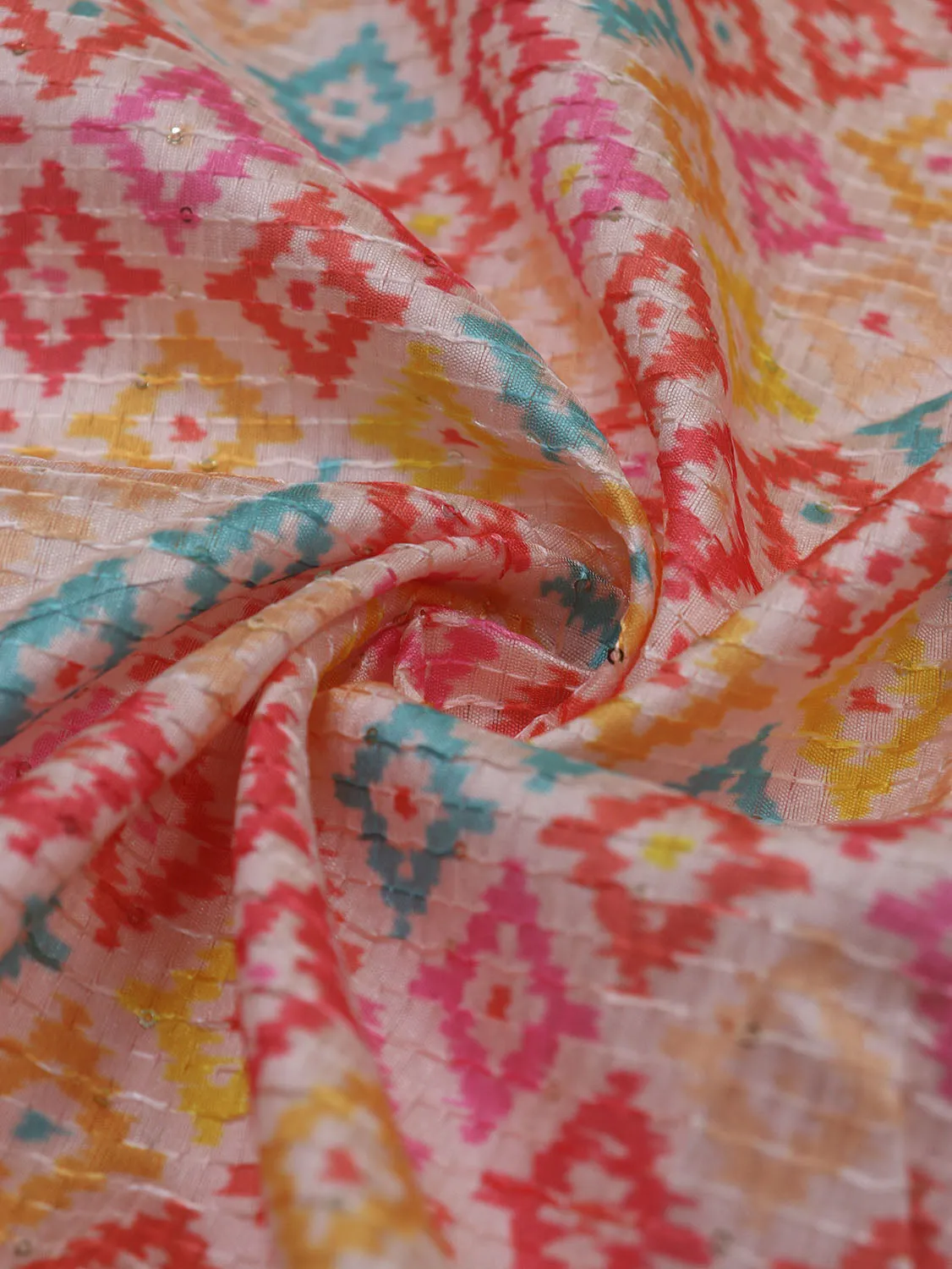Vibrant Tussar Silk Fabric: Multicolor Digital Print - 1 Mtr