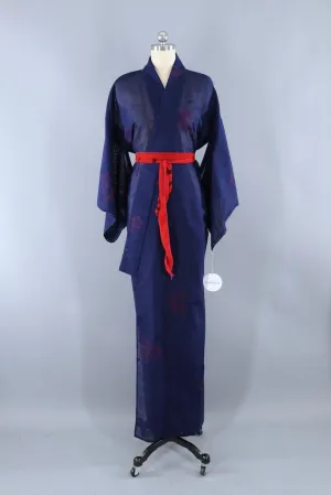 Vintage Navy & Red Floral Kimono Robe