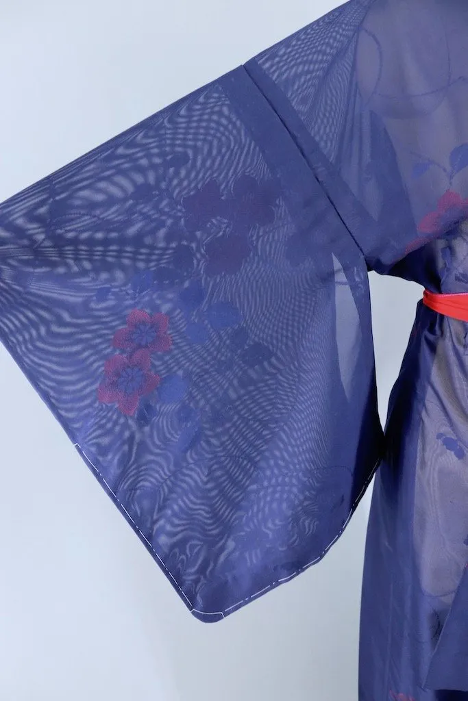 Vintage Navy & Red Floral Kimono Robe
