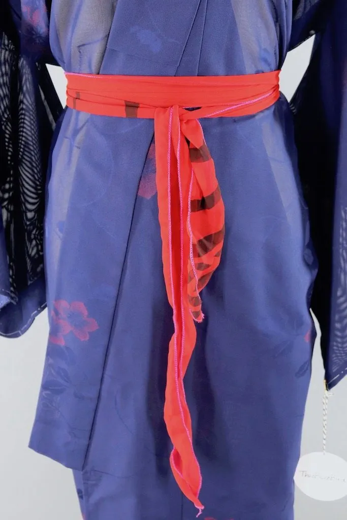 Vintage Navy & Red Floral Kimono Robe