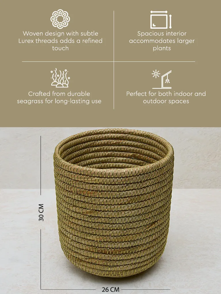 Westside Home Beige Woven Lurex Planter- Large