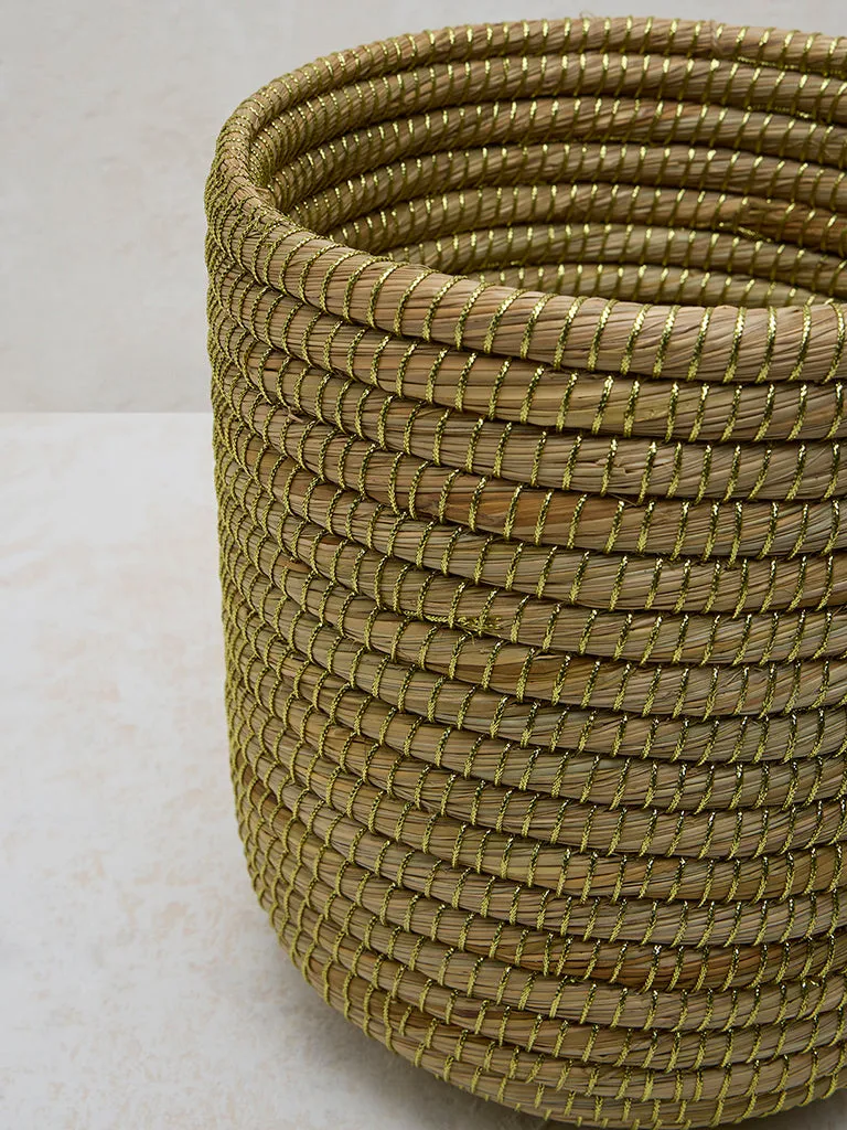 Westside Home Beige Woven Lurex Planter- Large
