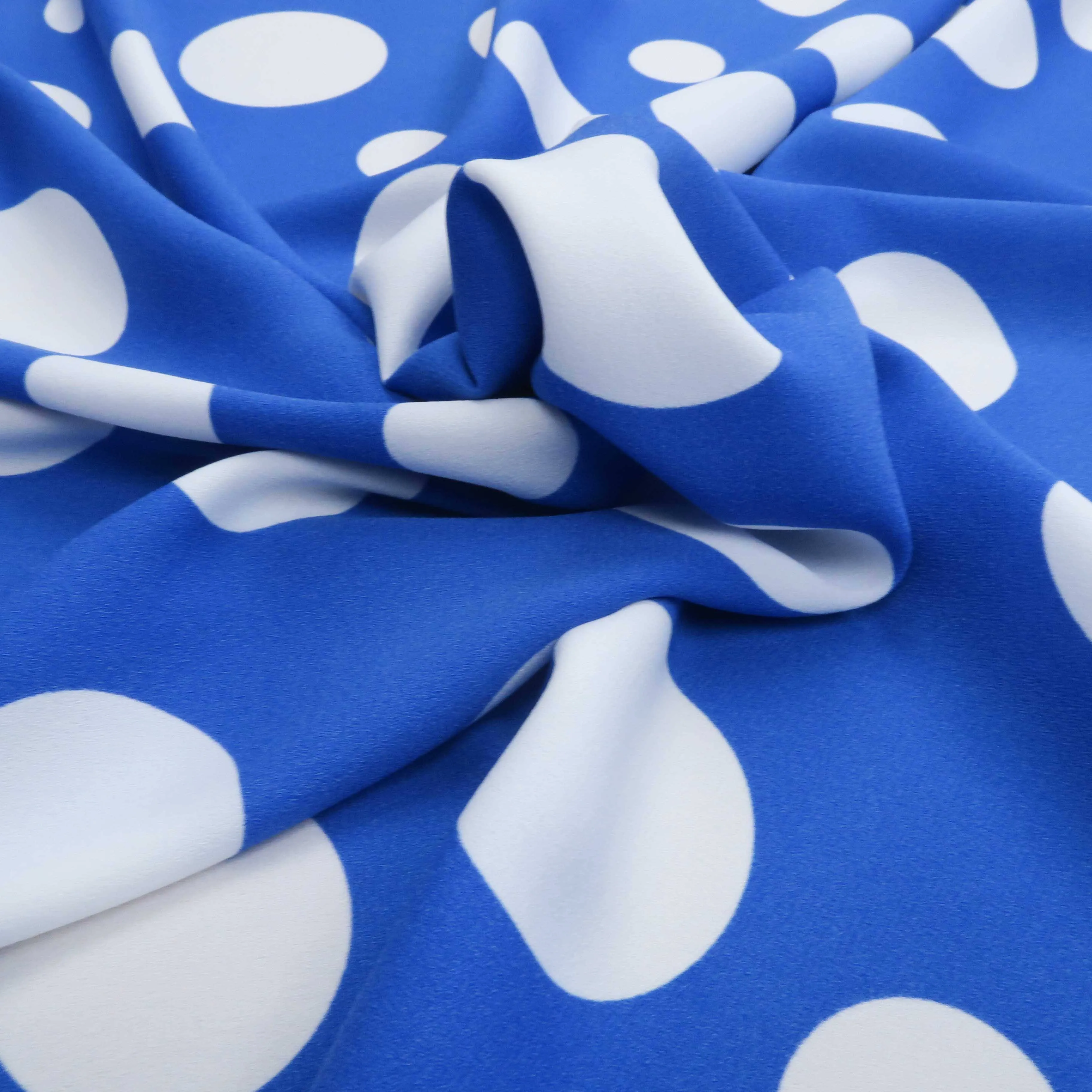 White Circles on Blue Printed Polyester Crepe