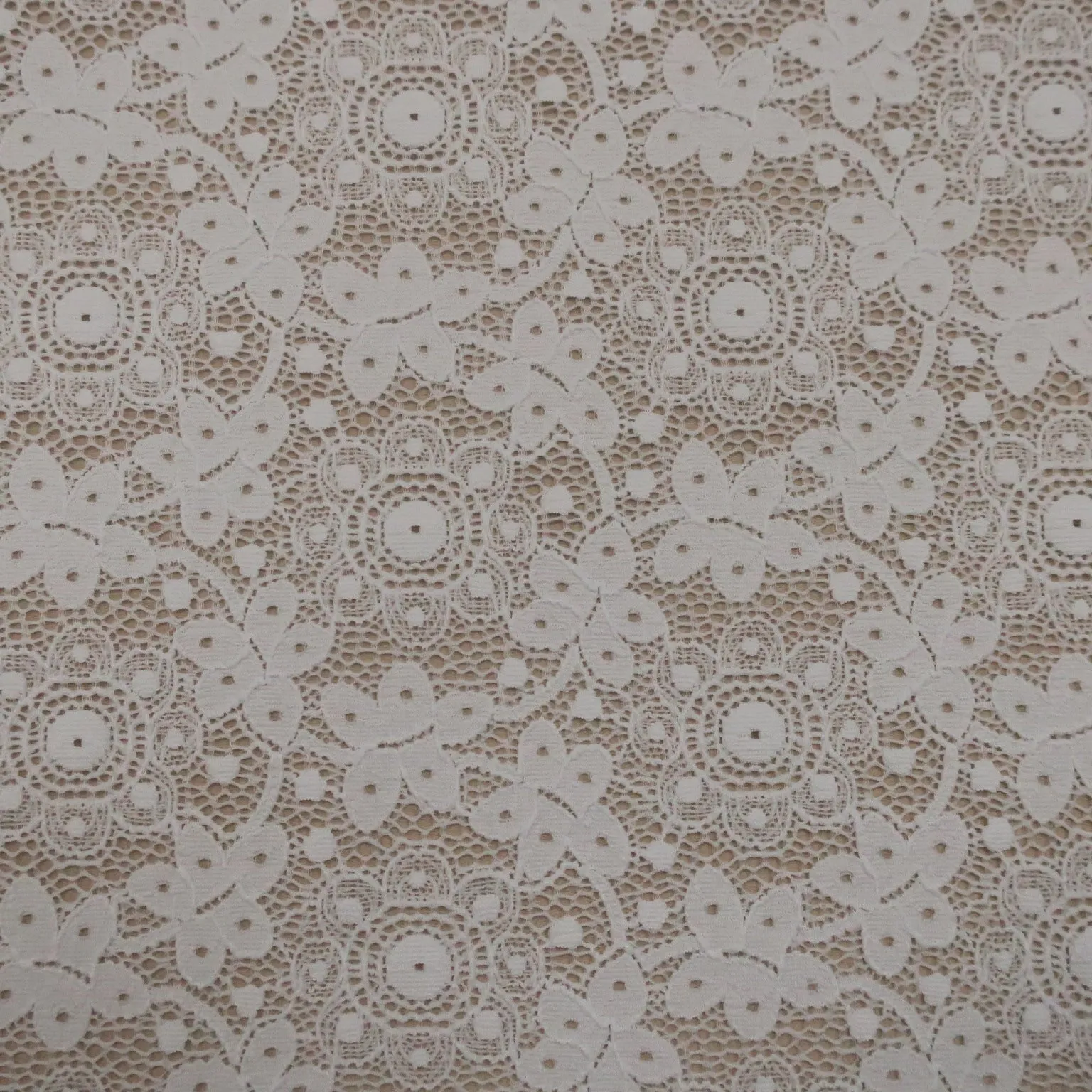 White Stretch Lace with Floral  Design Embroidered Fabric