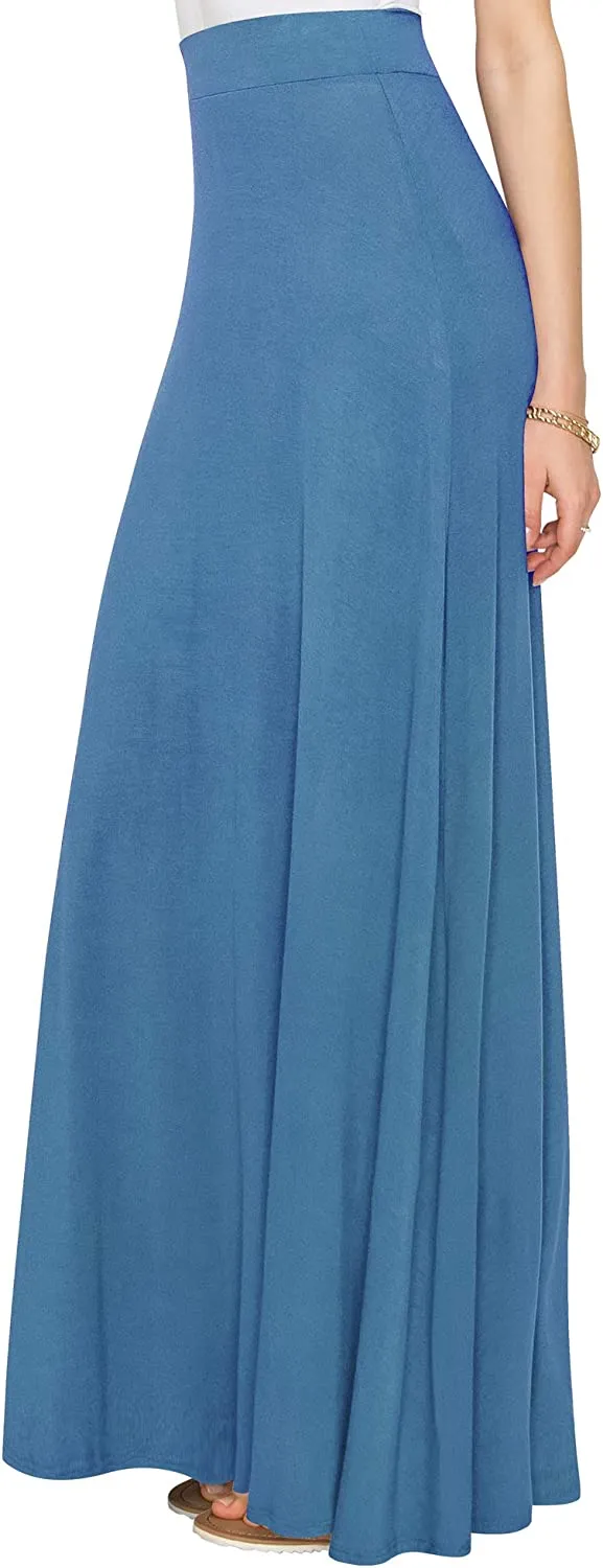 Wholesale Women's Styleish Print/Solid High Waist Flare Long Maxi Skirt Plain Colors