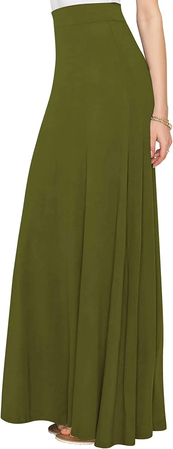 Wholesale Women's Styleish Print/Solid High Waist Flare Long Maxi Skirt Plain Colors