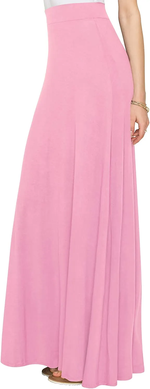 Wholesale Women's Styleish Print/Solid High Waist Flare Long Maxi Skirt Plain Colors