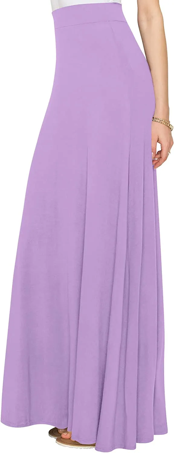 Wholesale Women's Styleish Print/Solid High Waist Flare Long Maxi Skirt Plain Colors