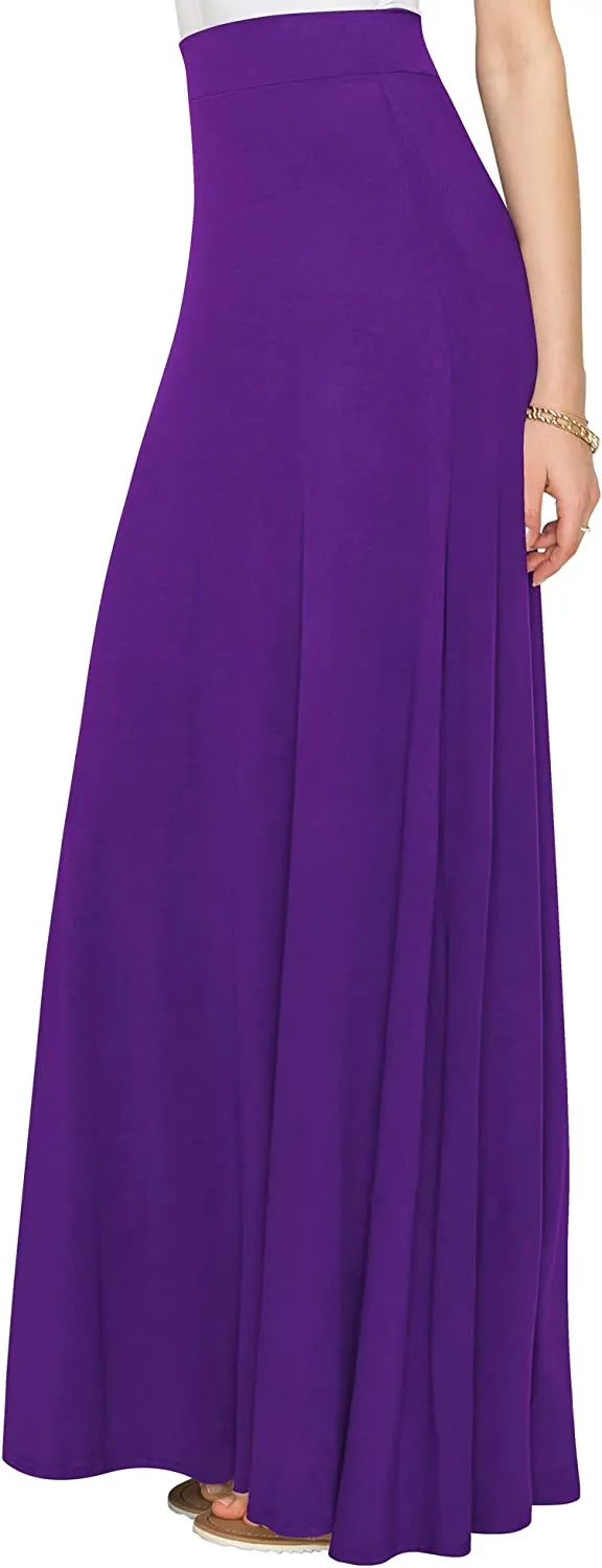 Wholesale Women's Styleish Print/Solid High Waist Flare Long Maxi Skirt Plain Colors
