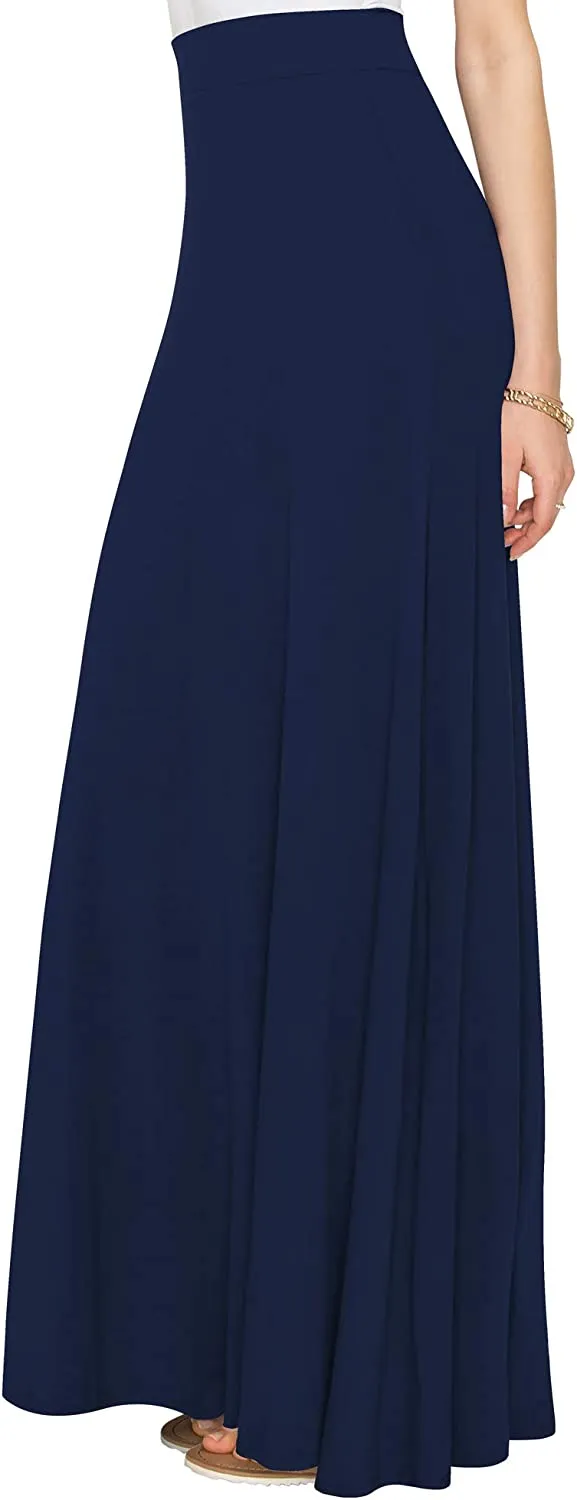 Wholesale Women's Styleish Print/Solid High Waist Flare Long Maxi Skirt Plain Colors