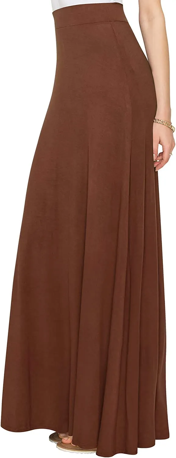 Wholesale Women's Styleish Print/Solid High Waist Flare Long Maxi Skirt Plain Colors
