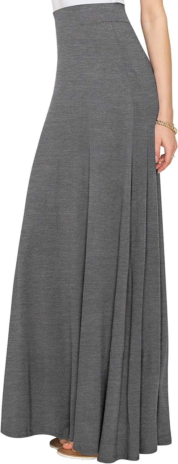Wholesale Women's Styleish Print/Solid High Waist Flare Long Maxi Skirt Plain Colors