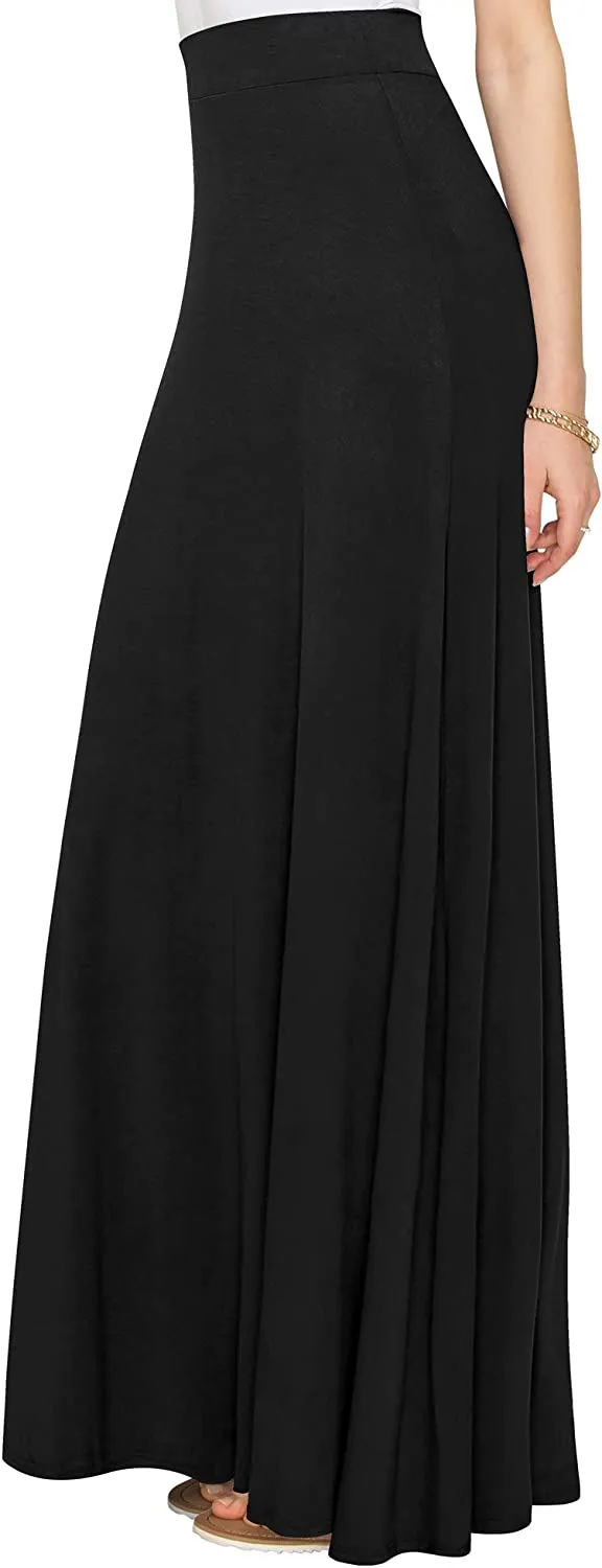 Wholesale Women's Styleish Print/Solid High Waist Flare Long Maxi Skirt Plain Colors