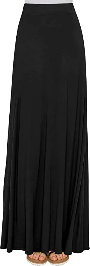 Wholesale Women's Styleish Print/Solid High Waist Flare Long Maxi Skirt Plain Colors