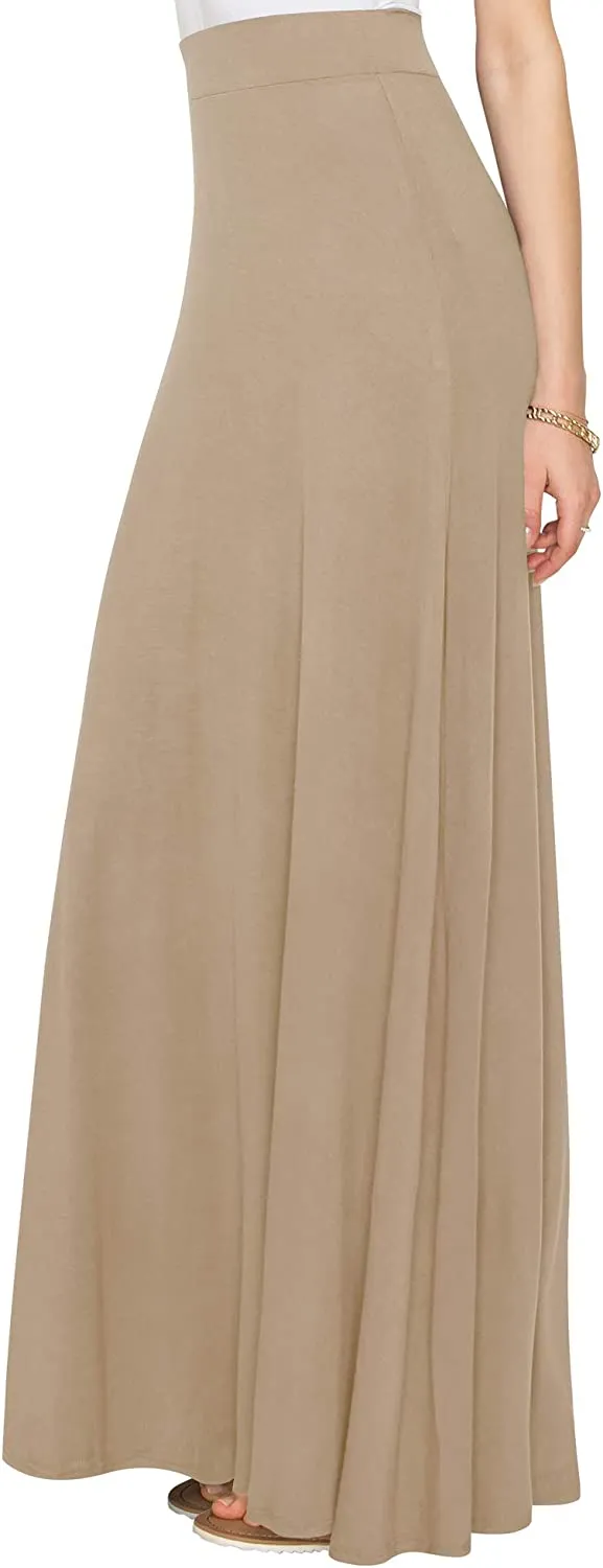 Wholesale Women's Styleish Print/Solid High Waist Flare Long Maxi Skirt Plain Colors