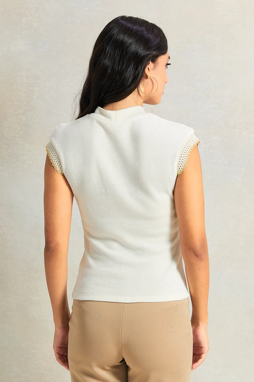 Women Beige Trim Detailed Top