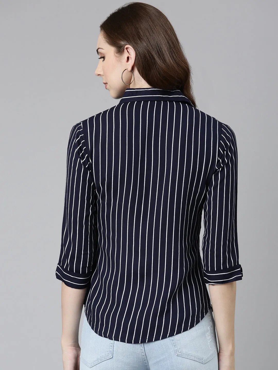 Women Navy Blue Striped Shirt