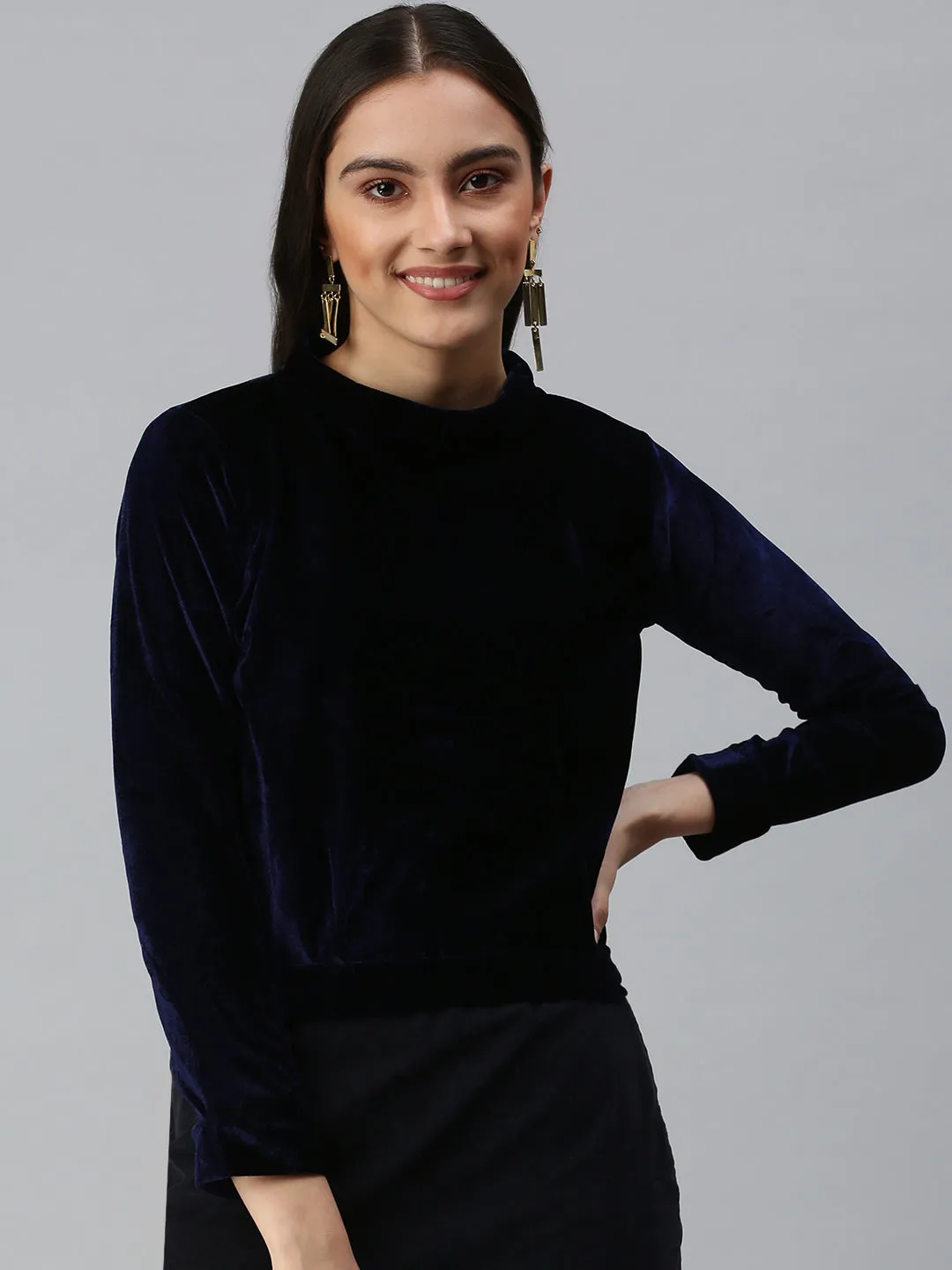 Women's Solid Navy Blue Top