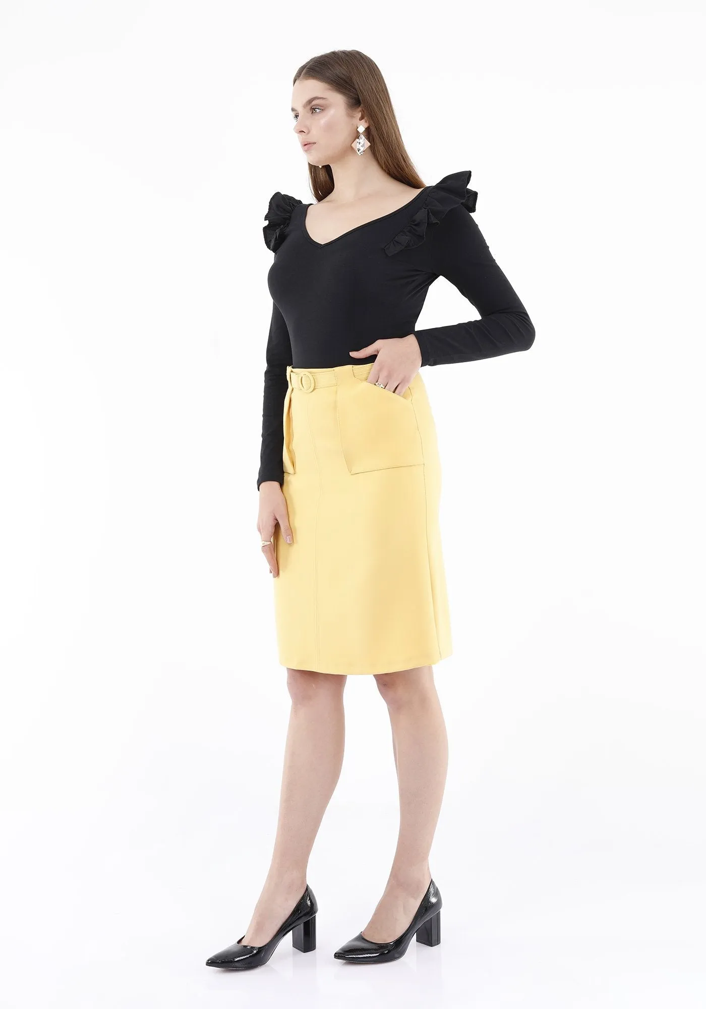 Yellow Pencil Skirt - Comfy High Waist