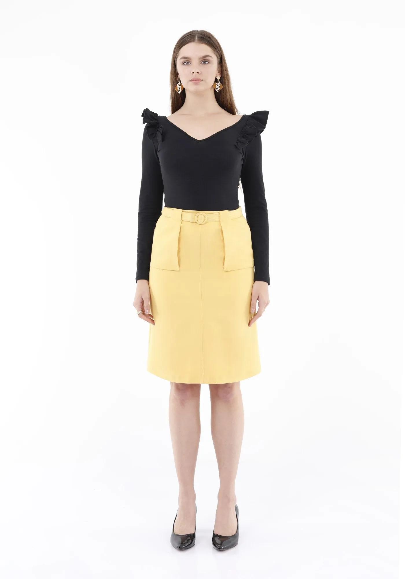 Yellow Pencil Skirt - Comfy High Waist